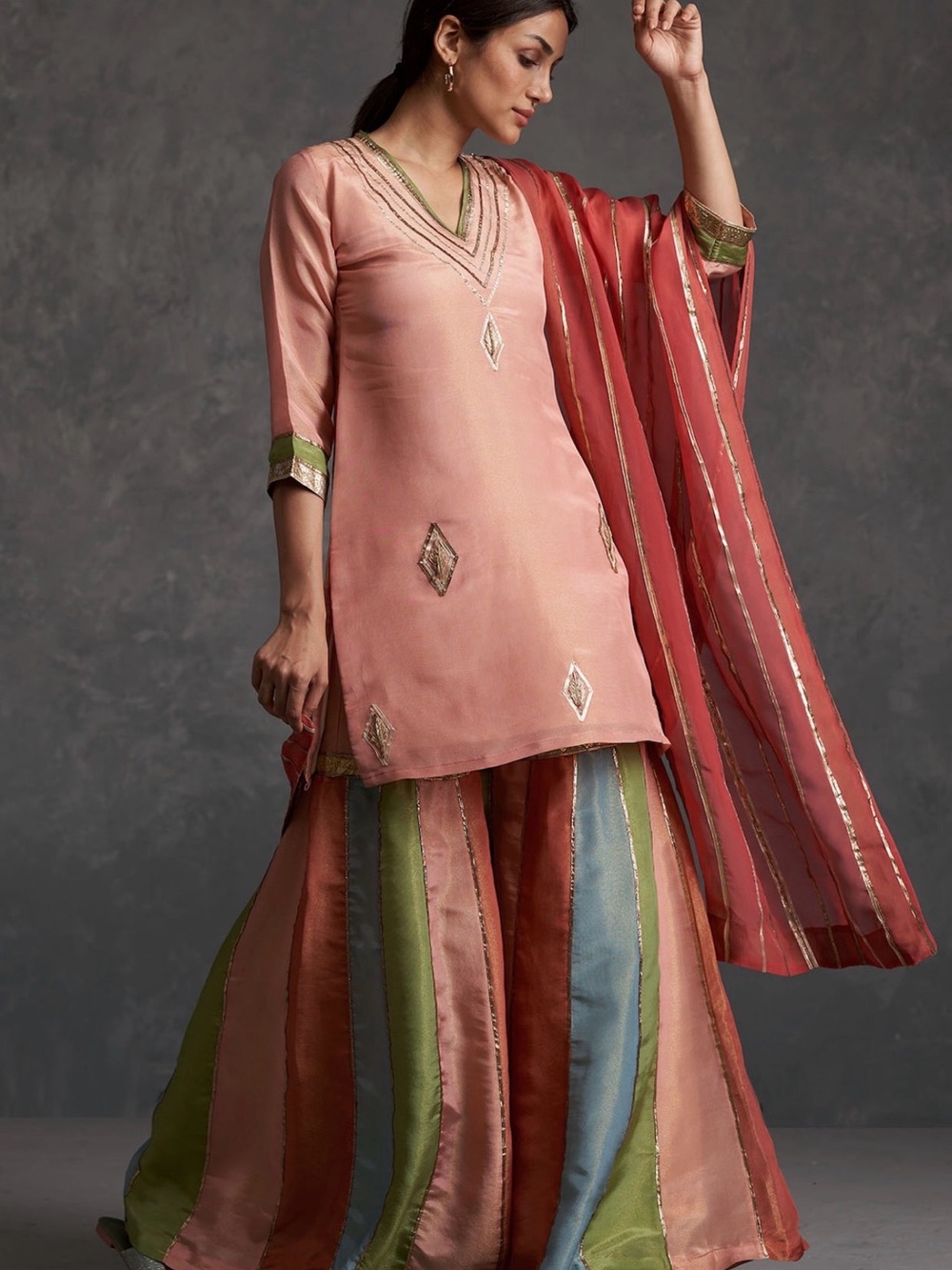 Multicolor Tissue Silk Sharara Set